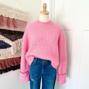 ZARA Wool-Blend Crew Neck Cropped Sweater Pink Size M